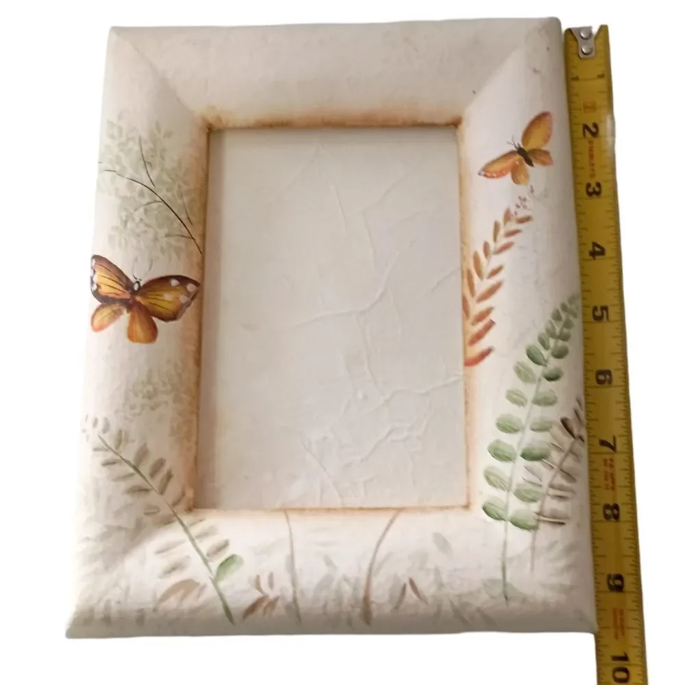 Butterfly Paper Mache' Photo Frame Cottagecore Fairy Garden Vintage 90s Painted.